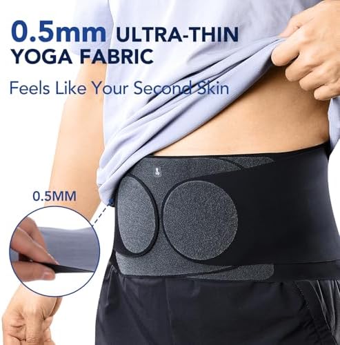 Ultra Thin Back Brace for Women Men, Seamless Yoga Fabric for All Day Comfort, Slim-Fit, Wear under Clothes, Removable Lumbar Pad for Lower Back Pain, Sciatica, Posture, Lifting, Black, Size M