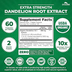 Zazzee USDA Organic Dandelion Root 10:1 Extract, 60 Capsules, 2 Month Supply, Liver & Detox Support, Taraxacum Officinale, Organic Herbal Supplement, All-Natural, Non-GMO, Made in the USA