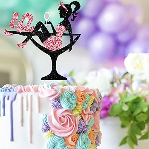 Sitting Silhouette Cake Topper Picks - Lady 42nd Birthday Makeup Spa Theme Party Decoration Supplies - 42 High Heeled Girl Cake Decor - Rose Gold Glitter