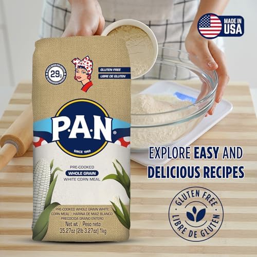 P.A.N. Whole Grain White Corn Meal – Pre-cooked Gluten Free and Kosher Flour for Arepas (2.2 lb/Pack of 4)