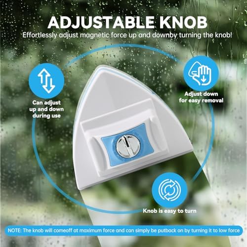 Double-Sided Magnetic Window Cleaner - Adjustable Magnetic Equipment Cleaning Brush Tool，Fits 3 - 30 mm Glass Thickness, 2.5m Safety Rope for High-Rise & Auto Glass, Safe Anti-Pinch Wiper (Blue)