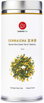 Senbird Premium Genmaicha With Matcha - Japanese Brown Rice Green Tea With Matcha - From Kyoto, Japan - Loose Leaf Tea In Airtight Tea Tin (3.5oz/100g)