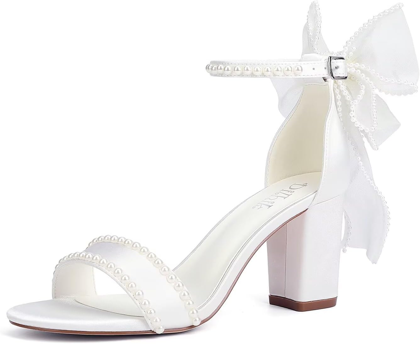 Pearl Heels Wedding Shoes for Bride Block Heel Bridal Shoes Bow Tie Heeled Sandals Wedding Heels