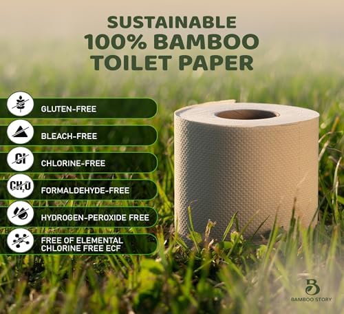 Bamboo Story, Bamboo Toilet Paper Unbleached, 24 Rolls, 3 Ply and 300 Sheets Bamboo Toilet Tissue - FSC Certified, Biodegradable, Chemical Free, Plastic Free, BPA Free, Septic Safe Toilet Paper