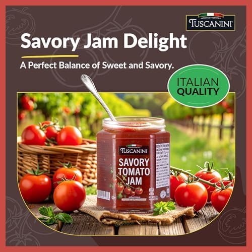 Tuscanini Savory Tomato Jam, 11.64 oz | Savory Jam | Chutney Style Condiment | Italian Tomato Spread | Great for Bruschetta Spread | Kosher (Including Passover)