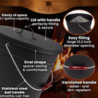 BLACK OAK Ash Bucket Vesuvio 3.7 GAL –black oval with lid & gloves –large 15L –fireproof galvanized steel & powder-coated ash & coal bucket –accessory for fireplaces, tiled stoves, wood-burning stoves