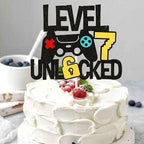 Level 7 Unlocked Cake Topper Happy 7 Birthday Cake Toppers Level Up seventh Cake Decorations Game Controller 7th Birthday Cake Decor - Video Game Theme Party Supplies for Teenager