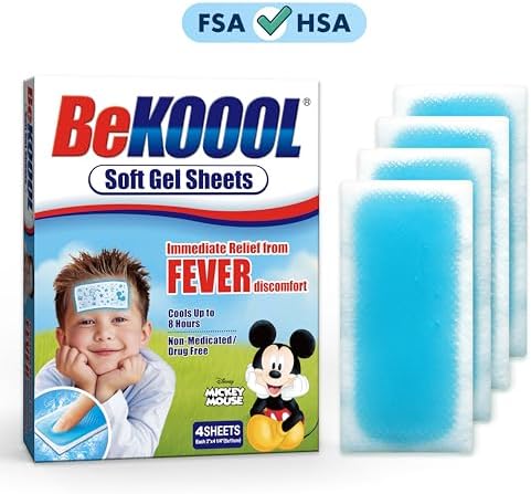 BEKOOOL Soft Gel Sheets for Kids for Cooling Relief from Fever discomfort | 4 Count