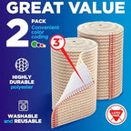 Premium Elastic Bandage Wrap - 3” (2pk) - Strong Compression - Self-Closing Reusable Bandages for Legs and Arms - Wrist, Elbow, Foot, Ankle, Knee Wrap - for First Aid Kit and After Surgery Recovery