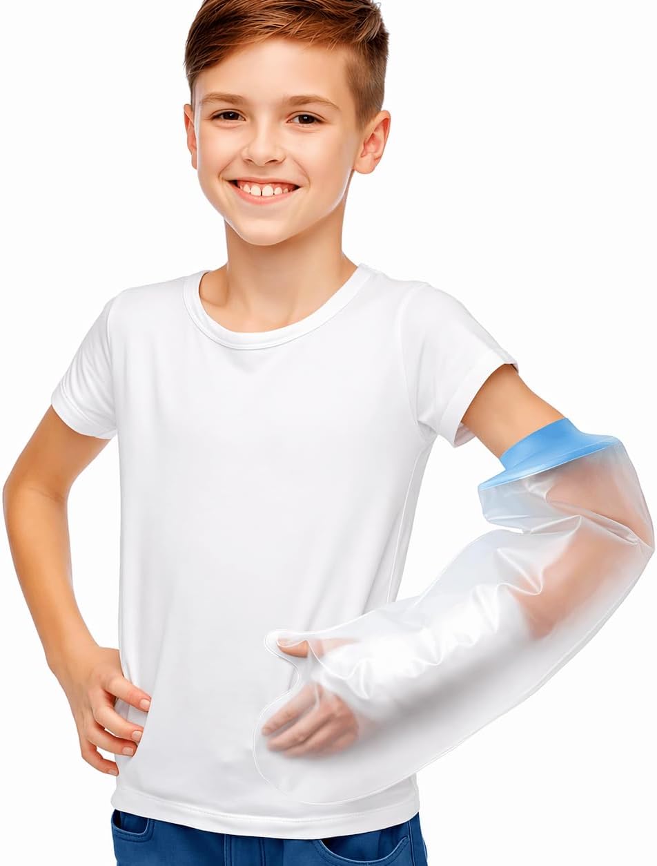Waterproof Cast Cover for Shower Arm Kids — Reusable Silicone Cast Protector for Children Teens Ages 4-12, Soft Elastic Seal Cast Bag for Bath Swimming, Fits Wrist Elbow Hand Finger, Broken Arm Must Haves for Kids