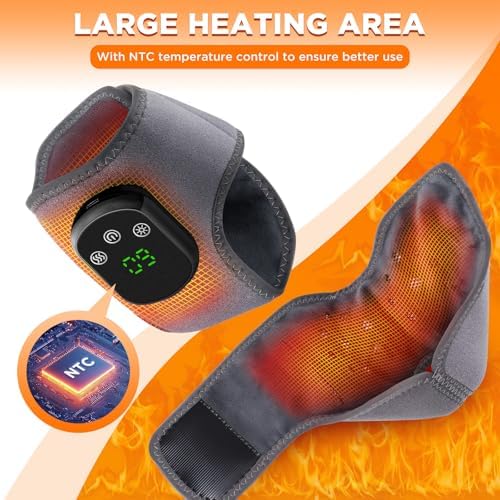 Cordless Ankle Heating Pad Neuropathy Foot Massager, Ankle Massager for Pain Relief, Heated Ankle Wrap Heating Foot Massage with 5 Heating and 3 Vibration Modes (Grey)