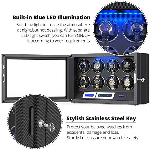 Watch Winder, Adjustable [Upgraded] Watch Pillows, 8 Winding Spaces Watch Winders for Automatic Watches, Built-in Illumination