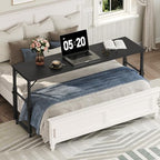 Overbed Table with Wheels, Queen Size Mobile Bed Desk with Adjustable Height, Rolling Table, Laptop Table, Recliner Desk, for Bedroom, Living Room, Office, Black MTBK18001