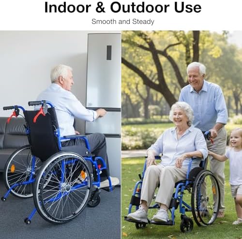 Wheelchairs for Adults, WHLICKS Premium Comfortable Transport Wheelchair Lightweight Foldable，25lb Portable Transfer Chair for Seniors with Swing-Away footrests and Anti Tipper, 264lb Capacity