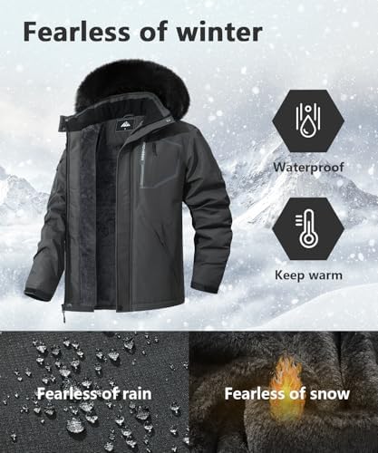 Men's Waterproof Ski Jacket Warm Winter Snow Coat Mountain Windbreaker Fur Hooded Snowboarding Jakcet Parka