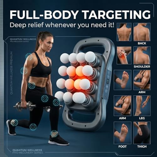 16-Head Deep Tissue Body Massager with Heat, 3 Modes & 30 Intensities, Multi-Head Back Massager for Full Body Relief, Quiet Percussion Massager for Back, Neck, Legs, Waist,2600mAh Battery