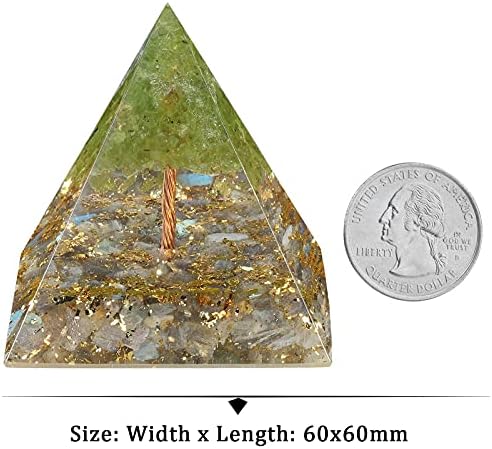 SUNYIK Healing Energy Orgone Pyramid Crystal Pendant Set, Orgonite Energy Generator & Orgone Stone Chips Crystal Points Pendant Necklace for Meditation Chakra Balancing, Grey