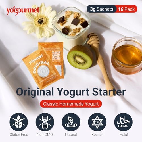 Yogourmet Yogurt Starter (16 Pack Bulk Version) - Make Yogurt at Home - Starter Culture - All Natural, Gluten Free, Kosher, Halal - 3 g Sachets
