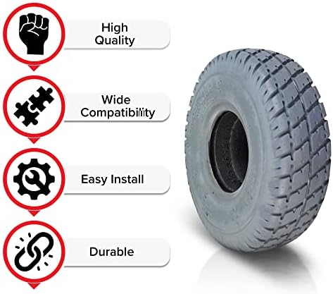 AlveyTech 3.00-4 (10"x3", 260X85) Foam-Filled Mobility Tire with Durotrap C9210 Tread (2-5/8" Bead Width) - Replacement Scooter Flat-Free Tires for Electric Scooters, Non-Marking Gray (TIRSOLI1020)
