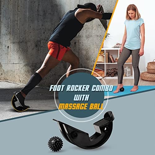 Foot Rocker with Spiky Ball, Calf Stretcher for Plantar Fasciitis Relief, Achilles Tendonitis Relief, Shin Splint Relief, Ankle Stretcher, Achilles Stretcher Improving Flexibility - Black
