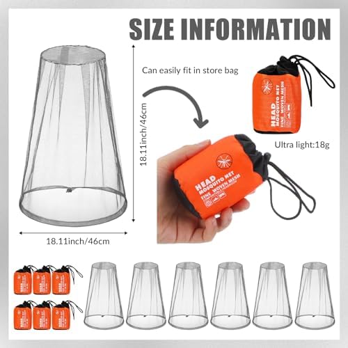 HESTYA 6 Pack Mosquito Head Net Mesh for Hiking & Outdoors Bug Face Netting over Hat Fishing Gear Insect Protection for Camping, Hiking and Outdoor Adventures
