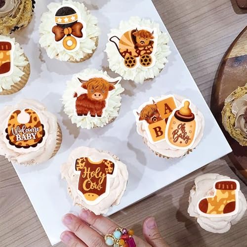 Edible 40Pcs Highland Cow Cupcake Toppers Farm Animals Cupcake Picks Highland Cow Theme Baby Shower Kids Birthday Party Cake Decorations Supplies