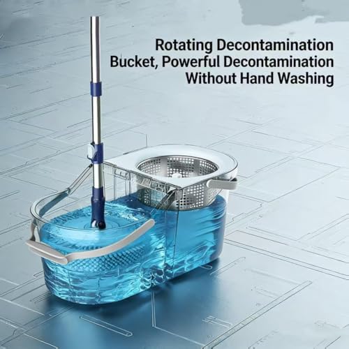 Spin Mop and Bucket Set with 4 Washable Microfiber Mop Heads, Durable Handle System for Hardwood Floor, Tile, and All Surface Cleaning