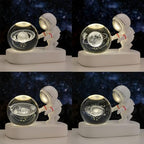 Generic Saturno de Cristal lampara de Saturno 2.4inch(60mm) Astronauts Night Light 3D Laser Engraved Quartz Glass Ball Home Decor Crafts (The Moon), White