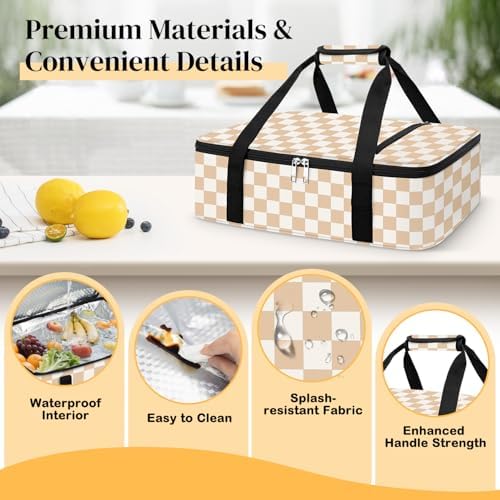 Coobiiya Insulated Casserole Carrier,Lasagna Lugger Tote Keeps Food Hot or Cold,Thermal Lunch Bag Warmer & Cooler Carrier Bag,Portable Tote Bag Fits 9" x 13" Baking Dish for Picnic and Cookout