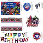 46Pcs superhero Birthday Party Supplies, Avengers Party Decorations Set Include Banner, Backdrop, Balloons, Hanging Swirls, Cake Cupcake Toppers, Tablecloth for Boys Girls Avengers Theme Party