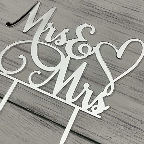 JIEEIN Mrs & Mrs Cake Topper-Wedding and Anniversary Cake Topper-Gay and Lesbian-LGBT Marriage Union,Love is Love (Mirror Silver Acrylic)