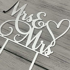 JIEEIN Mrs & Mrs Cake Topper-Wedding and Anniversary Cake Topper-Gay and Lesbian-LGBT Marriage Union,Love is Love (Mirror Silver Acrylic)