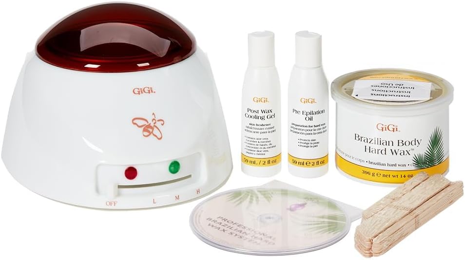 GiGi Brazilian Hard Wax Kit – At-Home Hair Removal Waxing Kit for Women with Wax Warmer, Applicator Sticks & Pre/Post Wax Care - Ideal for Face & Body