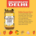 Brooklyn Delhi Golden Coconut Curry - Indian Simmer Sauce with Turmeric, Ginger, Lemon, & Coriander - 12 Ounces - Mild Enough for a kid, Flavorful Enough for a Foodie - Vegan - No Artificial Additives