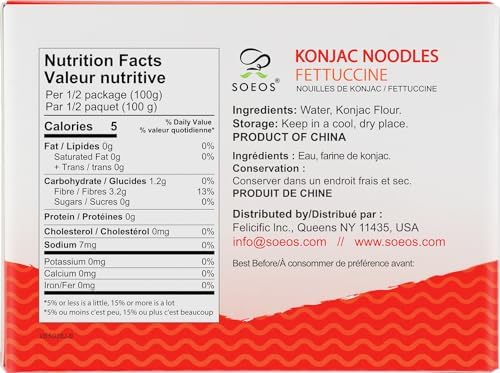 Soeos Konjac Noodles, Fettuccine Pasta, 8.8 oz (250g)*6 Pack, Low Calorie, Low Carb, Keto and Paleo Friendly Shirataki Noodle, Gluten-Free, Fat Free, Sugar Free, Vegan