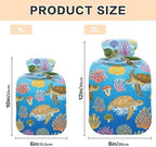 Sea Turtles Coral Gradient Blue Hot Water Bottle with Soft Cover Feet and Bed Warmer Warm Water Heat Bottles for Menstrual Cramps Pain Relief Small