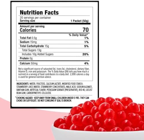 YULU FOODS Strawberry Popping Boba Pearls – Bursting Fruit Bubble Balls – 20 Pack Single-Serve Snacks – Ready to Eat, Less Mess Than Tub Boba, Kids Love It