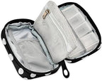 Polka Dot Black Pill Organizer Case Modern 7 Day Travel Pill Box with Zipper Portable Weekly Vitamin Medicine Supplement Holder Pouch Bag