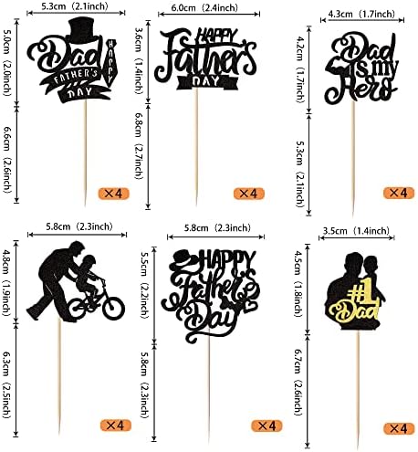 Rsstarxi 24 Pack Happy Father's Day Cupcake Toppers Glitter Dad is My Hero Cupcake Picks Best Dad Love Dad Cake decorations for Happy Father's Day Dad Birthday Party Supplies Black