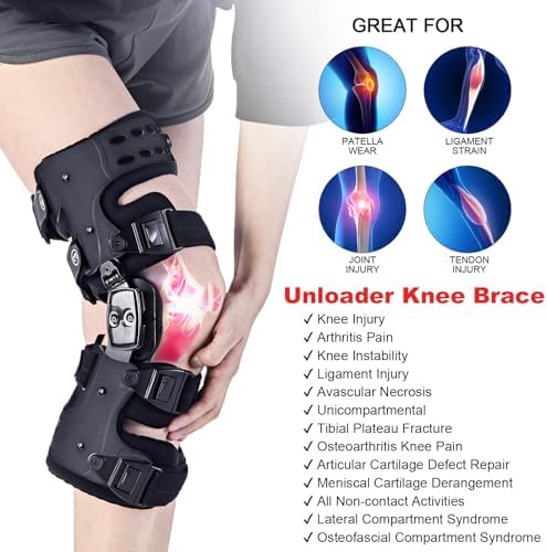 OA Unloader Knee Brace - Arthritis Pain Relief, Osteoarthritis, Bone on Bone Knee Joint Pain, Cartilage Defect Repair, Avascular Necrosis Hinged, Degeneration (Black Right)