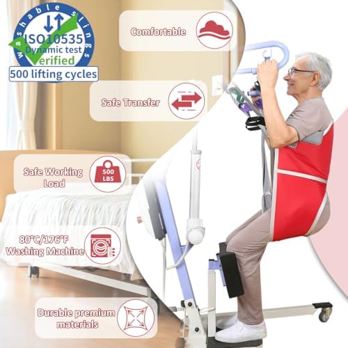 Sit to Stand Sling for Patient Standing or Lifting,Padded Patient Lift Sling Stand Assist to Transferring and Raising for Elderly-SWL500lbs (Red, Medium)