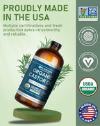 Florisan Organic Castor Oil 16oz Glass Bottle, Cold Pressed, Hexane-Free, Non-GMO, 100% Pure Castor Oil for Hair Growth, Skin, Lashes, Eyebrows, EWG Verified & USDA Organic Certified