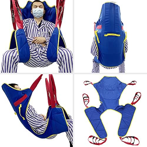 Universal Patient Lift Sling, Size L Full Body Lifts Slings with Head and Back Support, Padded Divided Leg Slings with Commode Opening, 5 Handles, 6 Straps, Transfer Sling for Elderly,