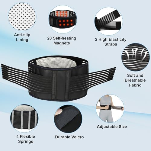 Back Brace for Lower Back Pain Relief, Lumbar Support Belt for Work for Men&Women with Magnet, 4 Reinforced Stays, Self Heating Adjustable Back Support for Sciatica, Herniated Disc, Scoliosis (Large)