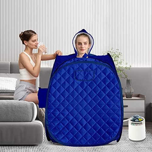ZONEMEL Portable Steam Sauna Kit for 1 Person or 2 Person Full Body Home Sauna Spa, Leg Detox Relaxation, 2L Steam Pot, Remote Control (Blue, L 33.5”x W 32.3”x H 41.7”)