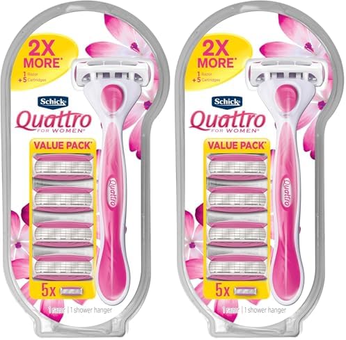 Schick Quattro For Women, Women's Razor Pack with 1 Handle and 5 Refills (Pack of 2)