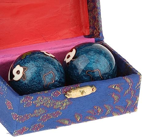 2 Pieces Massage Balls, Chinese Health Balls with Storage Box, Finger Dexterity Massage Compact Baoding Balls for Elderly Middle Aged People, Panda Blue
