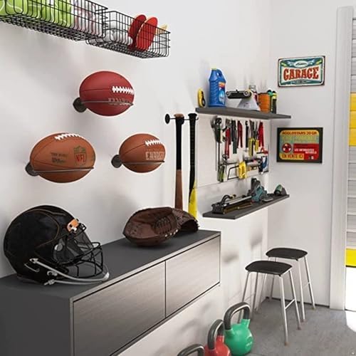 Black Wall Mount Ball Display Rack, Sports Ball Storage Holder for Basketball, Football, Soccer, Volleyball