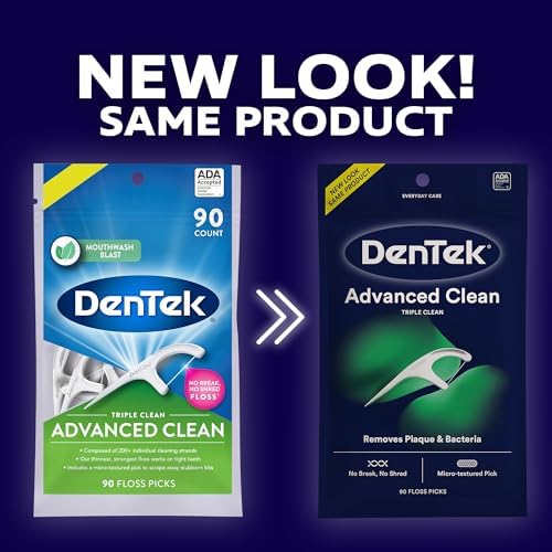 DenTek Advanced Clean Floss Picks with No Break & No Shred Dental Floss, Plaque Remover, 90 Count