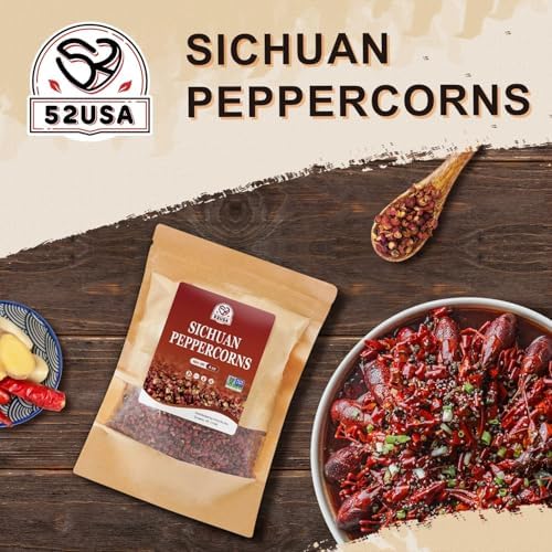52USA Sichuan Peppercorns, Szechuan Peppercorns(4OZ), Authentic Szechuan Red Peppercorn, Less Seeds, Strong Flavor, Whole Sichuan Red Peppercorns, Tingly Numbness, Key for Mapo Tofu and Sichuan Dishes